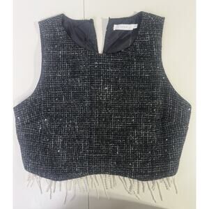 Lush Large Tweed Cropped Tank Pearl Detail Festival Party Nightlife Clubwear‎